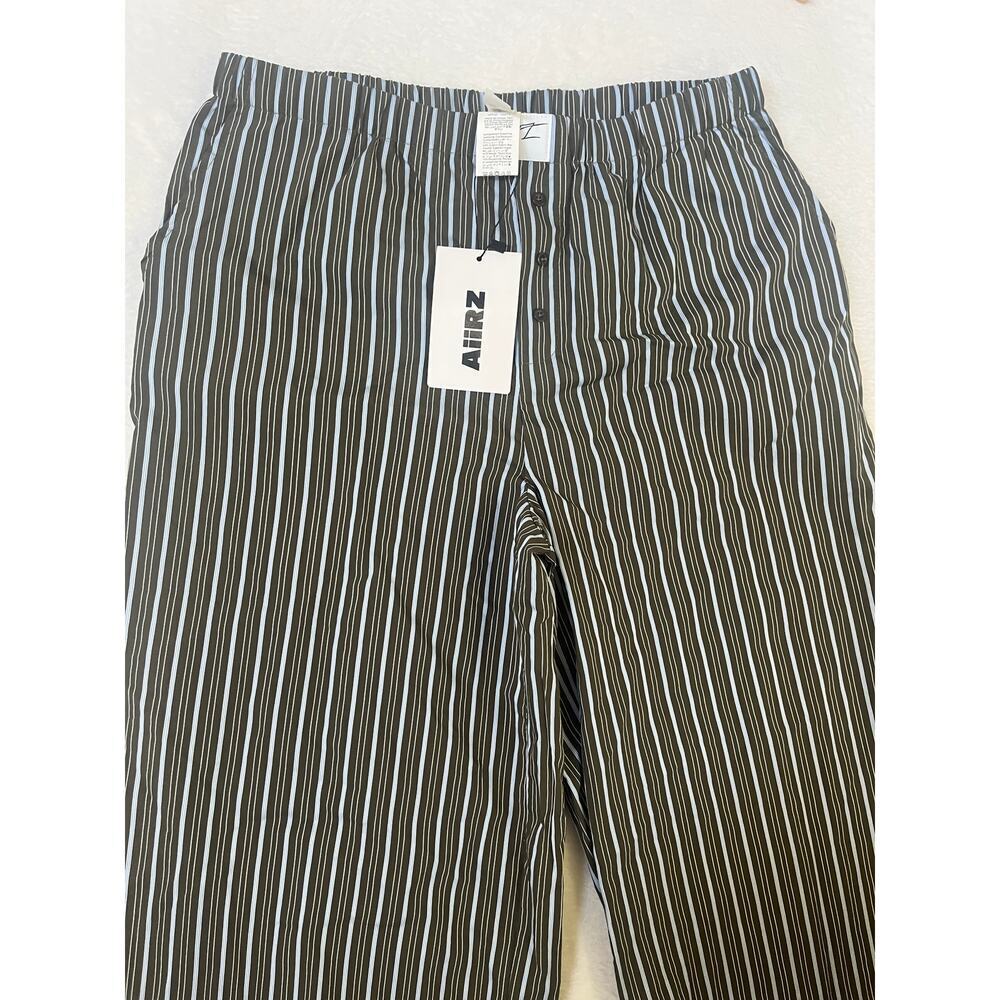 NWT Aiirz Olive Green/Blue Striped Pajama Pant Trousers Preppy City Classic sz L - Picture 2 of 7